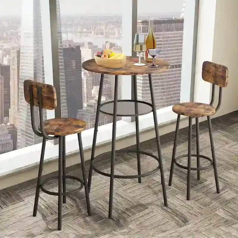 Table de bar 3 pièces pour 2, Table de bistrot ronde à 2 niveaux