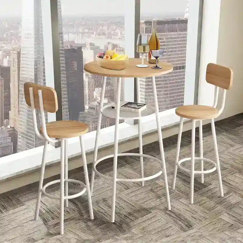 Table de bar 3 pièces pour 2, Table de bistrot ronde à 2 niveaux