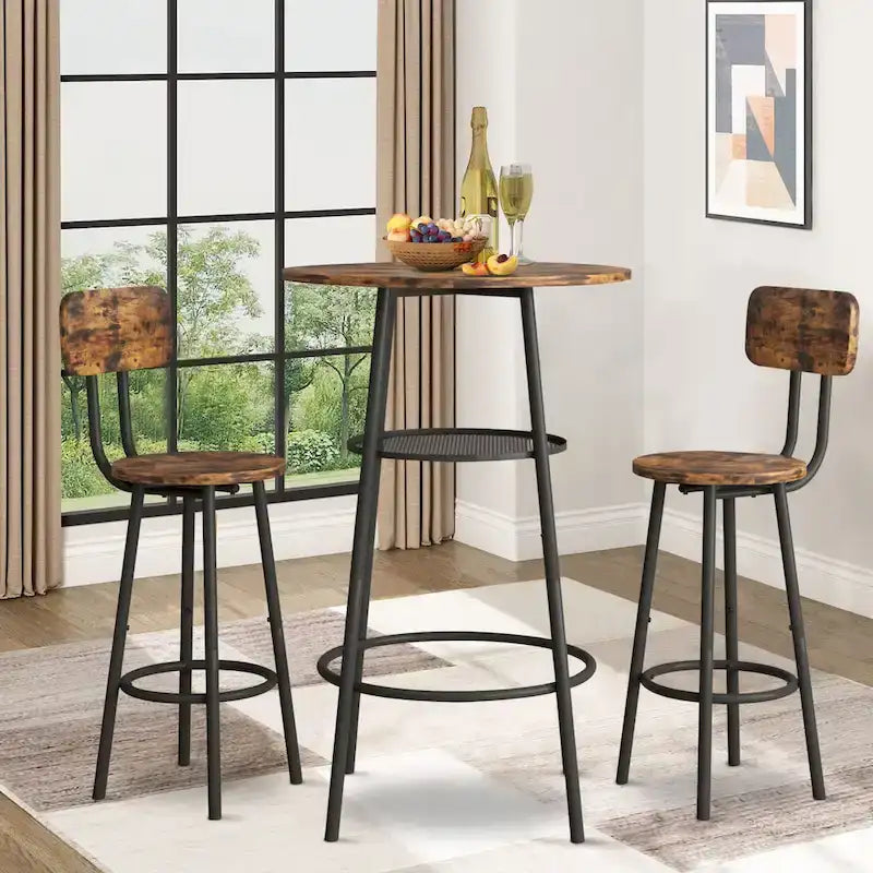 3-Piece Bar Table  for 2, 2-Tier Round Bistro Dining Table 