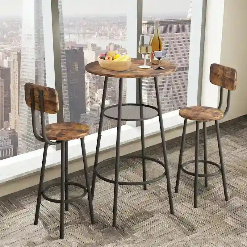 Table de bar 3 pièces pour 2, Table de bistrot ronde à 2 niveaux