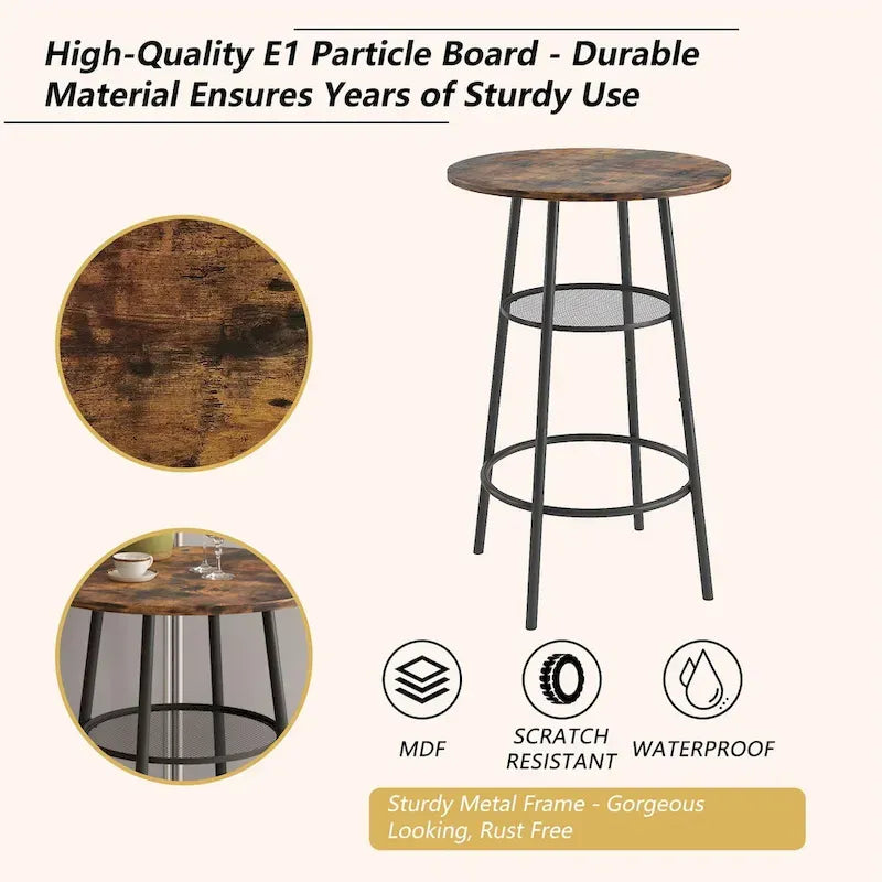Table de bar 3 pièces pour 2, Table de bistrot ronde à 2 niveaux