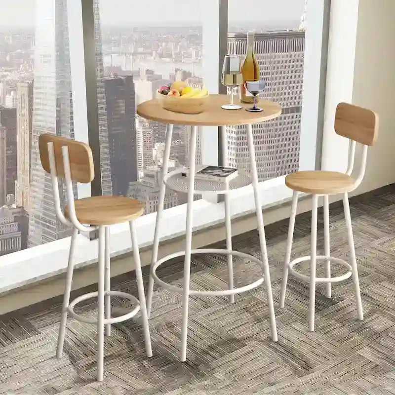 Table de bar 3 pièces pour 2, Table de bistrot ronde à 2 niveaux
