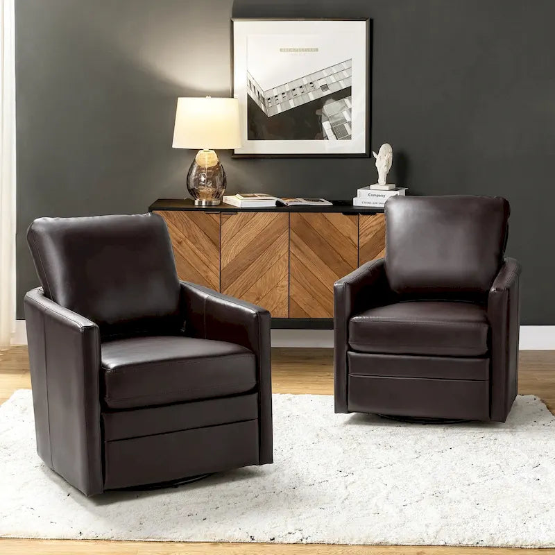 Fauteuil baquet pivotant Terrance en similicuir avec base en métal, lot de 2