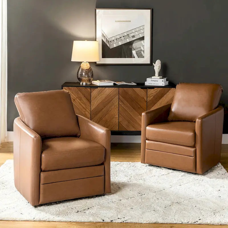 Fauteuil baquet pivotant Terrance en similicuir avec base en métal, lot de 2