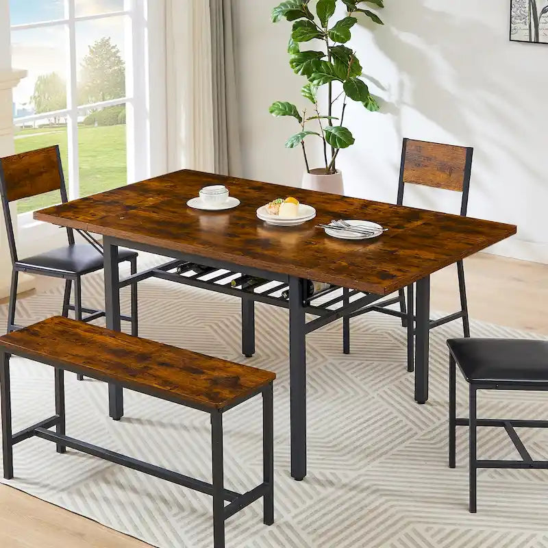 Table à manger extensible avec rabat, 6 places, style industriel moderne 63,2