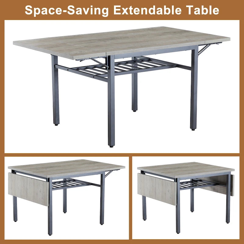 Table à manger extensible avec rabat, 6 places, style industriel moderne 63,2