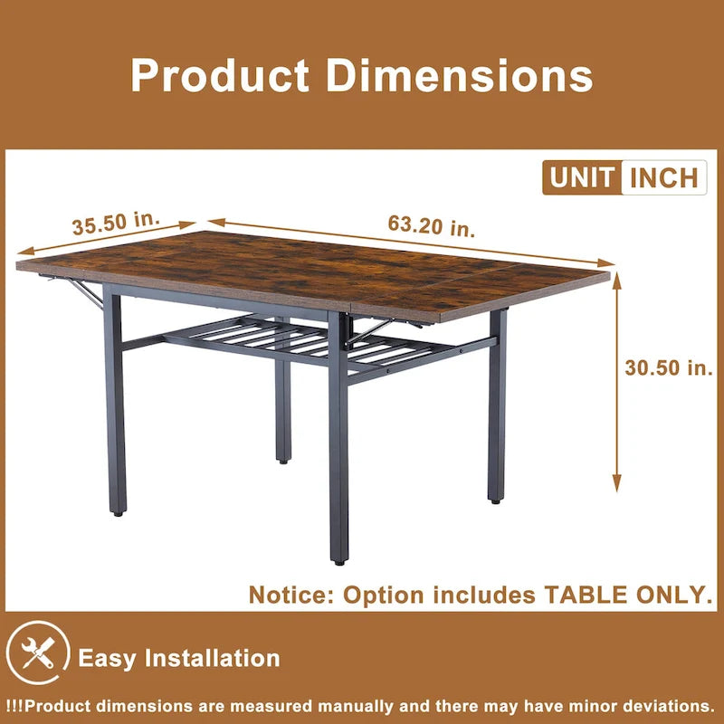 Table à manger extensible avec rabat, 6 places, style industriel moderne 63,2
