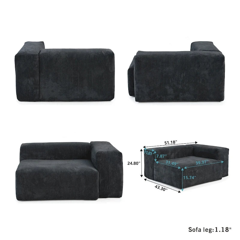 Grand canapé modulaire sectionnel en velours côtelé, en forme de U, 4 places avec 2 poufs et 5 oreillers