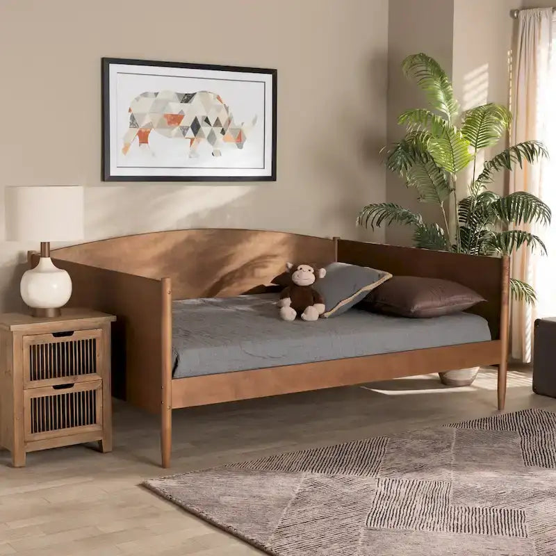 Lit de repos Veles, en bois de noyer cendré, de style Mid-Century Modern, taille double.