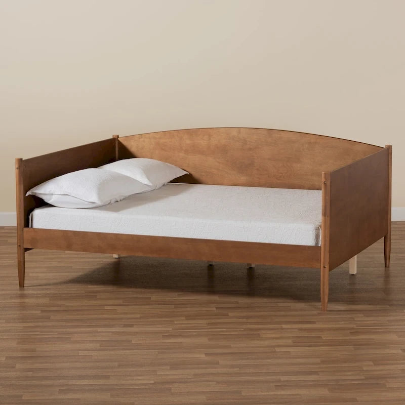 Lit de repos Veles, en bois de noyer cendré, de style Mid-Century Modern, taille double.