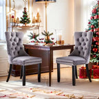 Chaises de salle à manger en velours (lot de 2), chaises de salle à manger capitonnées haut de gamme avec anneau de traction décoratif clouté et pieds en bois massif