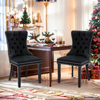 Chaises de salle à manger en velours (lot de 2), chaises de salle à manger capitonnées haut de gamme avec anneau de traction décoratif clouté et pieds en bois massif