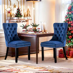 Chaises de salle à manger en velours (lot de 2), chaises de salle à manger capitonnées haut de gamme avec anneau de traction décoratif clouté et pieds en bois massif