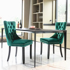 Chaises de salle à manger en velours (lot de 2), chaises de salle à manger capitonnées haut de gamme avec anneau de traction décoratif clouté et pieds en bois massif