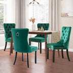Chaises de salle à manger en velours (lot de 2), chaises de salle à manger capitonnées haut de gamme avec anneau de traction décoratif clouté et pieds en bois massif