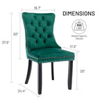 Chaises de salle à manger en velours (lot de 2), chaises de salle à manger capitonnées haut de gamme avec anneau de traction décoratif clouté et pieds en bois massif
