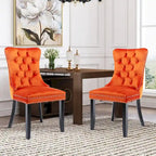Chaises de salle à manger en velours (lot de 2), chaises de salle à manger capitonnées haut de gamme avec anneau de traction décoratif clouté et pieds en bois massif