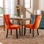 Chaises de salle à manger en velours (lot de 2), chaises de salle à manger capitonnées haut de gamme avec anneau de traction décoratif clouté et pieds en bois massif