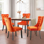 Chaises de salle à manger en velours (lot de 2), chaises de salle à manger capitonnées haut de gamme avec anneau de traction décoratif clouté et pieds en bois massif