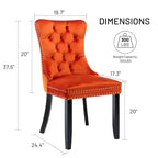 Chaises de salle à manger en velours (lot de 2), chaises de salle à manger capitonnées haut de gamme avec anneau de traction décoratif clouté et pieds en bois massif