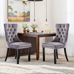 Chaises de salle à manger en velours (lot de 2), chaises de salle à manger capitonnées haut de gamme avec anneau de traction décoratif clouté et pieds en bois massif