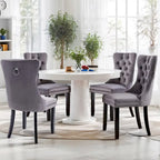 Chaises de salle à manger en velours (lot de 2), chaises de salle à manger capitonnées haut de gamme avec anneau de traction décoratif clouté et pieds en bois massif