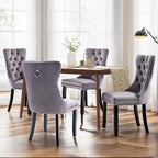 Chaises de salle à manger en velours (lot de 2), chaises de salle à manger capitonnées haut de gamme avec anneau de traction décoratif clouté et pieds en bois massif