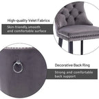 Chaises de salle à manger en velours (lot de 2), chaises de salle à manger capitonnées haut de gamme avec anneau de traction décoratif clouté et pieds en bois massif
