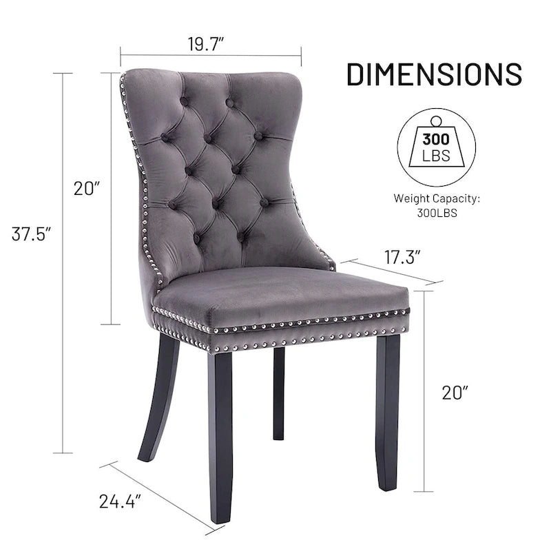 Chaises de salle à manger en velours (lot de 2), chaises de salle à manger capitonnées haut de gamme avec anneau de traction décoratif clouté et pieds en bois massif