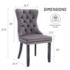 Chaises de salle à manger en velours (lot de 2), chaises de salle à manger capitonnées haut de gamme avec anneau de traction décoratif clouté et pieds en bois massif