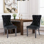 Chaises de salle à manger en velours (lot de 2), chaises de salle à manger capitonnées haut de gamme avec anneau de traction décoratif clouté et pieds en bois massif