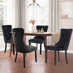 Chaises de salle à manger en velours (lot de 2), chaises de salle à manger capitonnées haut de gamme avec anneau de traction décoratif clouté et pieds en bois massif