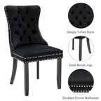 Chaises de salle à manger en velours (lot de 2), chaises de salle à manger capitonnées haut de gamme avec anneau de traction décoratif clouté et pieds en bois massif