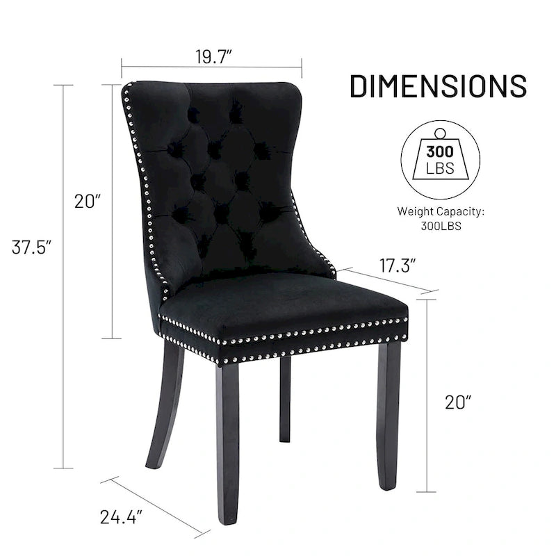 Chaises de salle à manger en velours (lot de 2), chaises de salle à manger capitonnées haut de gamme avec anneau de traction décoratif clouté et pieds en bois massif