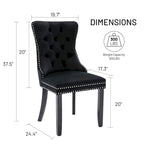 Chaises de salle à manger en velours (lot de 2), chaises de salle à manger capitonnées haut de gamme avec anneau de traction décoratif clouté et pieds en bois massif