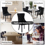 Chaises de salle à manger en velours (lot de 2), chaises de salle à manger capitonnées haut de gamme avec anneau de traction décoratif clouté et pieds en bois massif