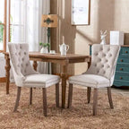 Chaises de salle à manger en velours (lot de 2), chaises de salle à manger capitonnées haut de gamme avec anneau de traction décoratif clouté et pieds en bois massif