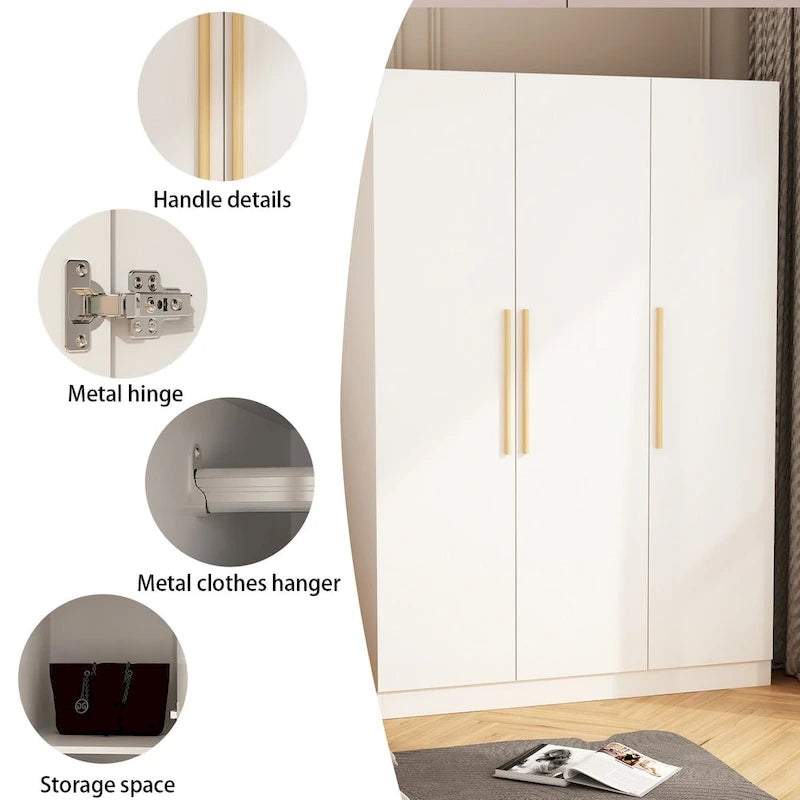 70. H x 47.2 W Armoire-penderie à trois portes en blanc Clo