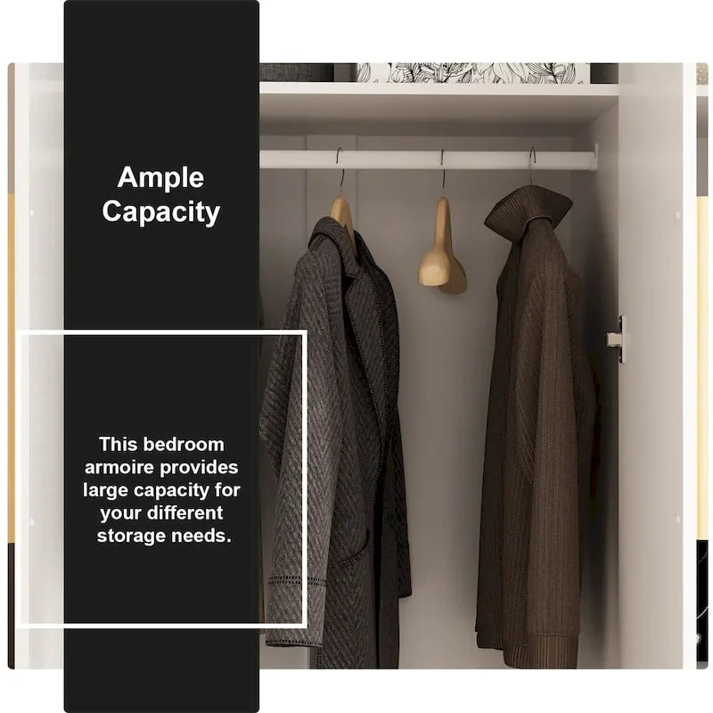 70. H x 47.2 W Armoire-penderie à trois portes en blanc Clo