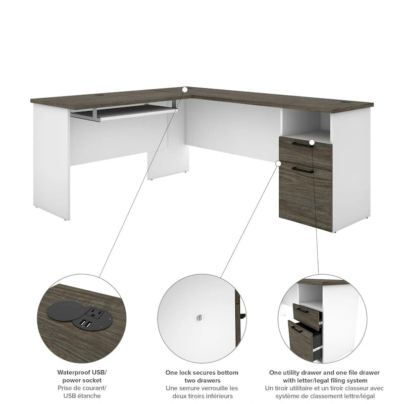 Bureau de direction en U ou en L Bestar Norma de 71 po avec huche