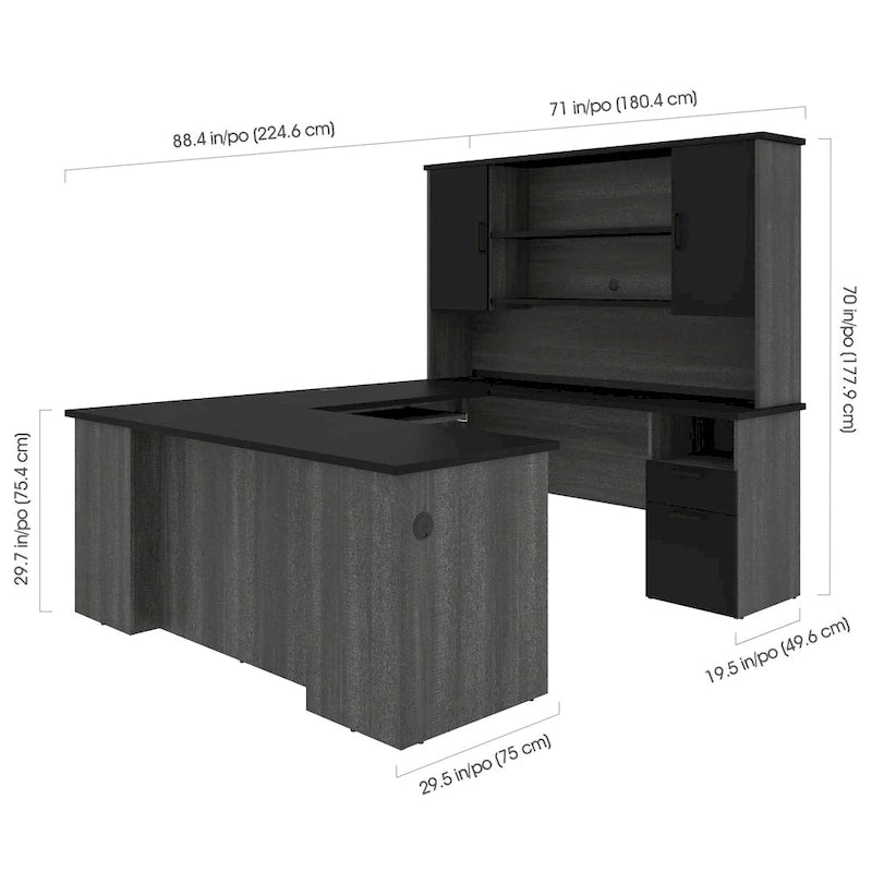 Bureau de direction en U ou en L Bestar Norma de 71 po avec huche