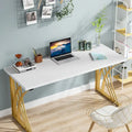 Bureau d'ordinateur moderne or/blanc, table à manger de 140 cm avec pieds dorés, coiffeuse, table de conférence