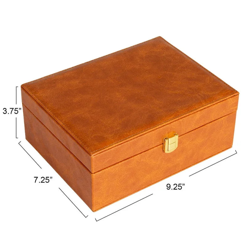 Boîte à bijoux Household Essentials en cuir vegan 2 couches avec fermoir - 23,6L x 18,5W x 9,6H