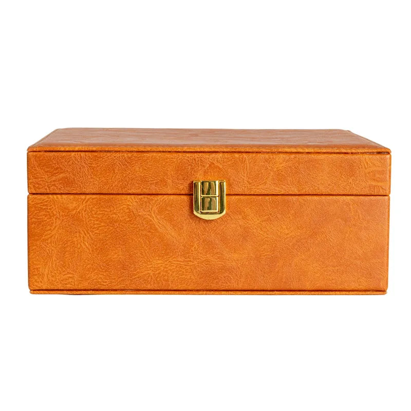 Boîte à bijoux Household Essentials en cuir vegan 2 couches avec fermoir - 23,6L x 18,5W x 9,6H
