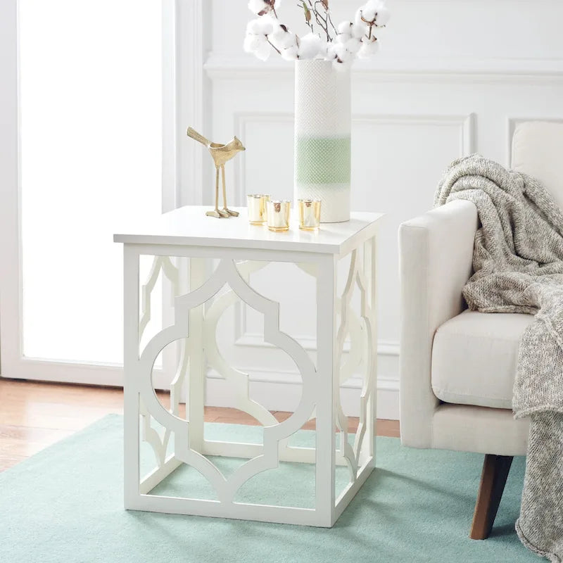 Table d'appoint Grayce Trellis Feuille d'Argent. - 19 L x 19 P x 23 H - 19Lx19Px23H