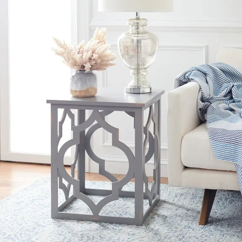 Table d'appoint Grayce Trellis Feuille d'Argent. - 19 L x 19 P x 23 H - 19Lx19Px23H