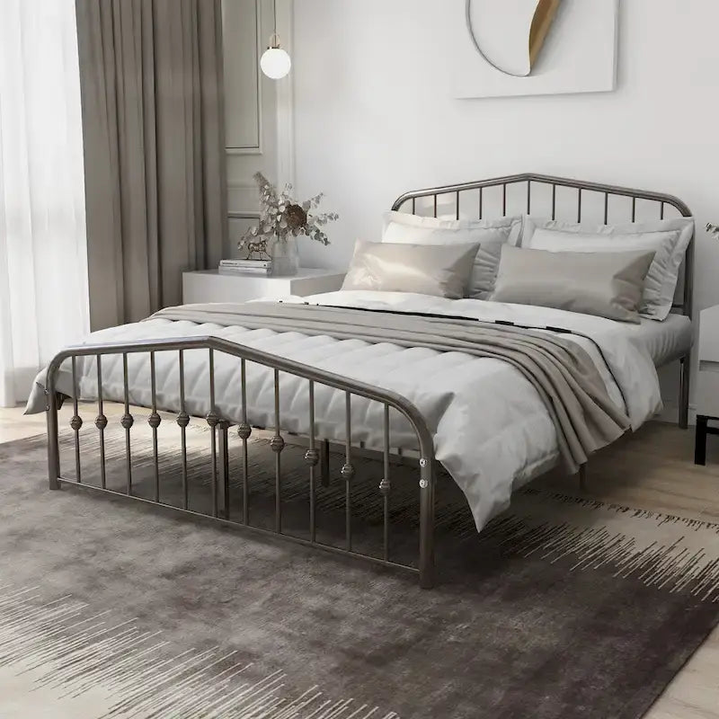 Alazyhome Plate-forme de lit en métal avec tête de lit, support à lattes en fer