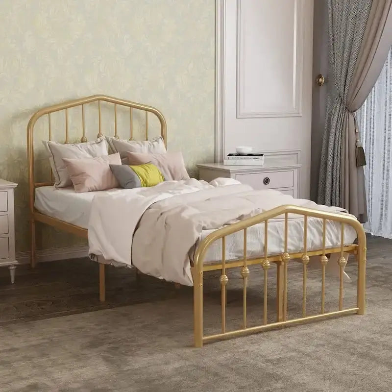 Alazyhome Plate-forme de lit en métal avec tête de lit, support à lattes en fer