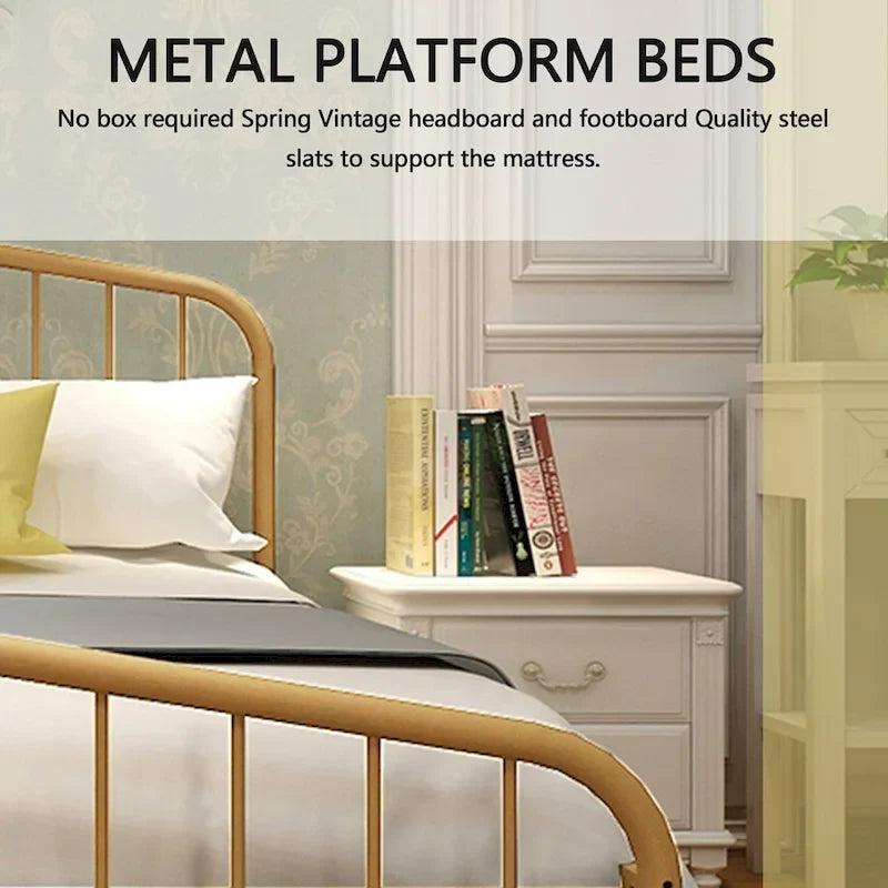 Alazyhome Plate-forme de lit en métal avec tête de lit, support à lattes en fer