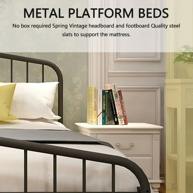 Alazyhome Plate-forme de lit en métal avec tête de lit, support à lattes en fer